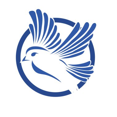 Rozet şeklindeki küçük kuşun çizgi çizimi. Logo için geometrik şekilli güvercin çizimi.