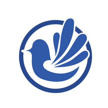 Rozet şeklinde şekillendirilmiş küçük kuş silueti. Logo için geometrik şekilli küçük bir güvercin çizimi.