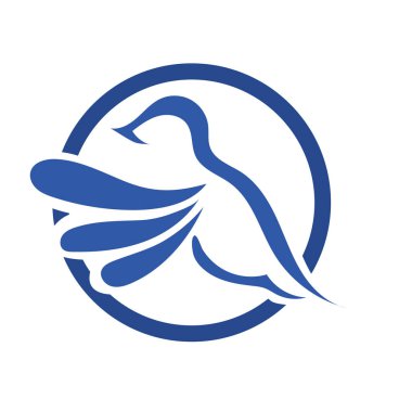 Rozet şeklindeki küçük kuşun çizgi çizimi. Logo için geometrik şekilli güvercin çizimi.