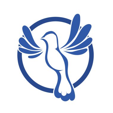 Rozet şeklindeki küçük kuşun çizgi çizimi. Logo için geometrik şekilli güvercin çizimi.
