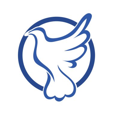 Rozet şeklindeki küçük kuşun çizgi çizimi. Logo için geometrik şekilli güvercin çizimi.