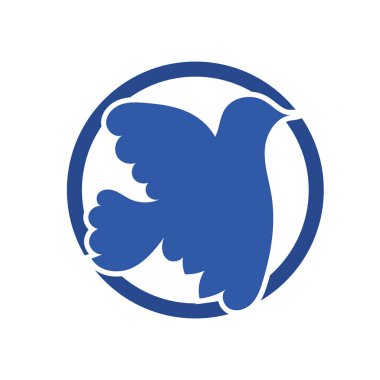 Rozet şeklinde şekillendirilmiş küçük kuş silueti. Logo için geometrik şekilli küçük bir güvercin çizimi.