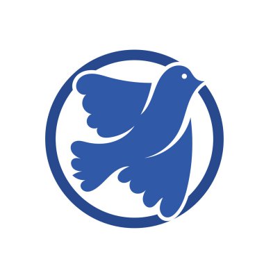 Rozet şeklinde şekillendirilmiş küçük kuş silueti. Logo için geometrik şekilli küçük bir güvercin çizimi.