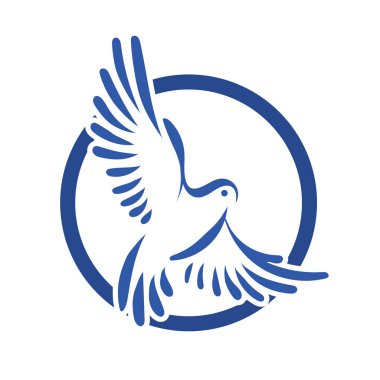 Rozet şeklindeki küçük kuşun çizgi çizimi. Logo için geometrik şekilli güvercin çizimi.
