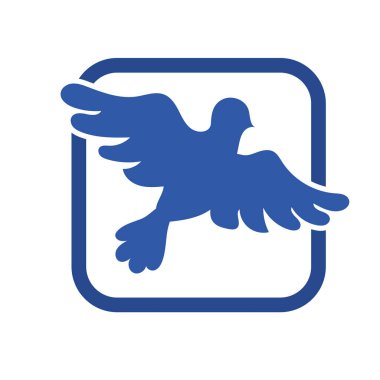 Rozet şeklinde şekillendirilmiş küçük kuş silueti. Logo için geometrik şekilli küçük bir güvercin çizimi.