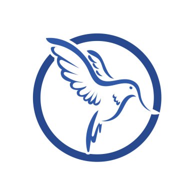 Rozet şeklindeki küçük kuşun çizgi çizimi. Logo için geometrik şekilli güvercin çizimi.