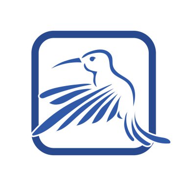 Rozet şeklindeki küçük kuşun çizgi çizimi. Logo için geometrik şekilli güvercin çizimi.