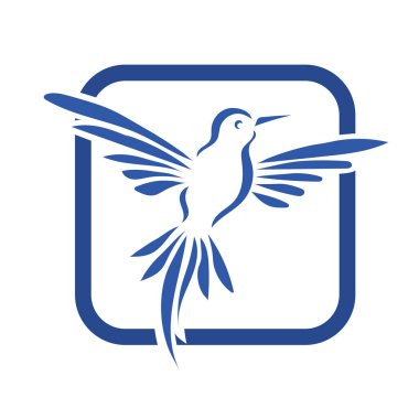 Rozet şeklindeki küçük kuşun çizgi çizimi. Logo için geometrik şekilli güvercin çizimi.