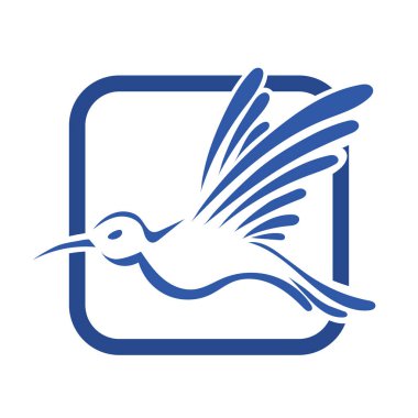 Rozet şeklindeki küçük kuşun çizgi çizimi. Logo için geometrik şekilli güvercin çizimi.