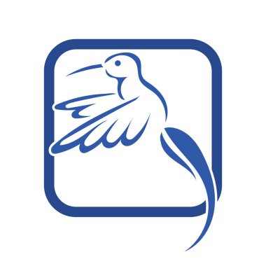 Rozet şeklindeki küçük kuşun çizgi çizimi. Logo için geometrik şekilli güvercin çizimi.