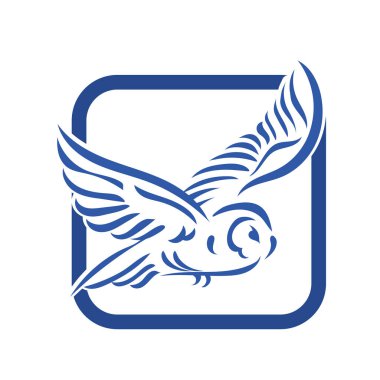 Baykuşun stilize edilmiş çizgi çizimi. Rozet şeklinde. Logo için geometrik şekilli küçük bir baykuş çizimi.