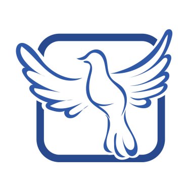 Rozet şeklindeki küçük kuşun çizgi çizimi. Logo için geometrik şekilli güvercin çizimi.