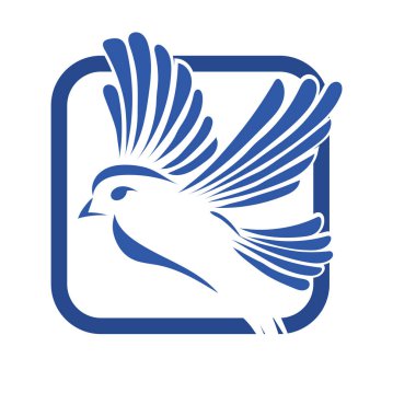 Rozet şeklindeki küçük kuşun çizgi çizimi. Logo için geometrik şekilli güvercin çizimi.