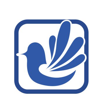 Rozet şeklinde şekillendirilmiş küçük kuş silueti. Logo için geometrik şekilli küçük bir güvercin çizimi.