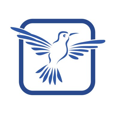 Rozet şeklindeki küçük kuşun çizgi çizimi. Logo için geometrik şekilli güvercin çizimi.