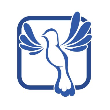 Rozet şeklindeki küçük kuşun çizgi çizimi. Logo için geometrik şekilli güvercin çizimi.