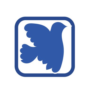 Rozet şeklinde şekillendirilmiş küçük kuş silueti. Logo için geometrik şekilli küçük bir güvercin çizimi.
