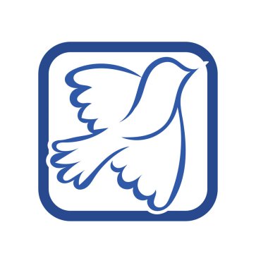 Rozet şeklindeki küçük kuşun çizgi çizimi. Logo için geometrik şekilli güvercin çizimi.