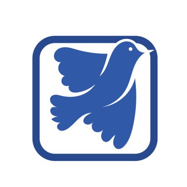 Rozet şeklinde şekillendirilmiş küçük kuş silueti. Logo için geometrik şekilli küçük bir güvercin çizimi.