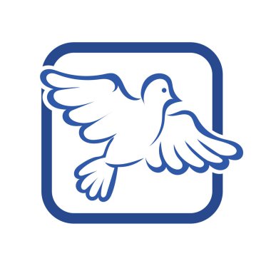 Rozet şeklindeki küçük kuşun çizgi çizimi. Logo için geometrik şekilli güvercin çizimi.