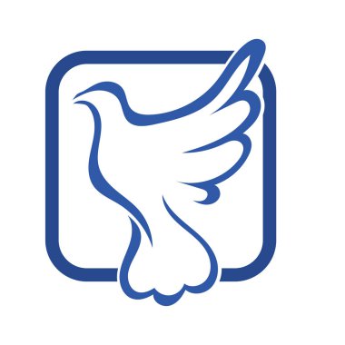 Rozet şeklindeki küçük kuşun çizgi çizimi. Logo için geometrik şekilli güvercin çizimi.