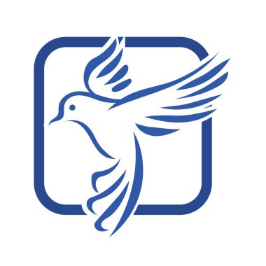 Rozet şeklindeki küçük kuşun çizgi çizimi. Logo için geometrik şekilli güvercin çizimi.