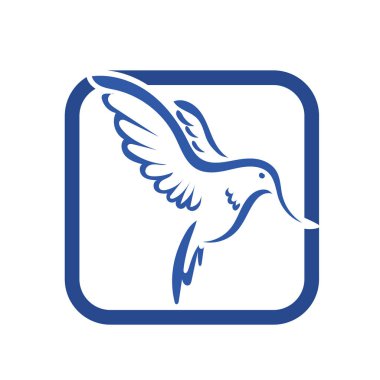 Rozet şeklindeki küçük kuşun çizgi çizimi. Logo için geometrik şekilli güvercin çizimi.
