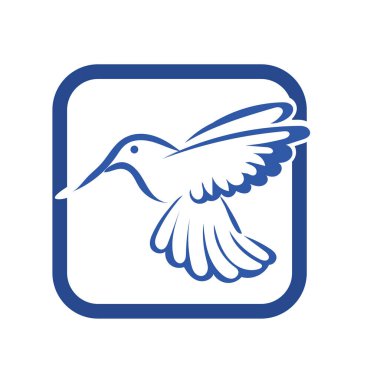 Rozet şeklindeki küçük kuşun çizgi çizimi. Logo için geometrik şekilli güvercin çizimi.