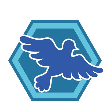 Rozet şeklinde şekillendirilmiş küçük kuş silueti. Logo için geometrik şekilli küçük bir güvercin çizimi.