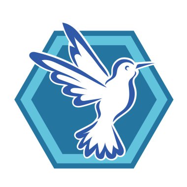 Rozet şeklindeki küçük kuşun çizgi çizimi. Logo için geometrik şekilli güvercin çizimi.