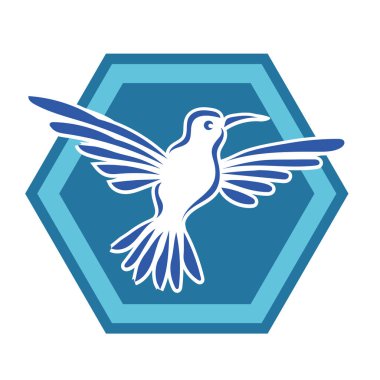 Rozet şeklindeki küçük kuşun çizgi çizimi. Logo için geometrik şekilli güvercin çizimi.