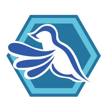 Rozet şeklindeki küçük kuşun çizgi çizimi. Logo için geometrik şekilli güvercin çizimi.