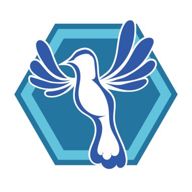 Rozet şeklindeki küçük kuşun çizgi çizimi. Logo için geometrik şekilli güvercin çizimi.