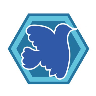 Rozet şeklinde şekillendirilmiş küçük kuş silueti. Logo için geometrik şekilli küçük bir güvercin çizimi.