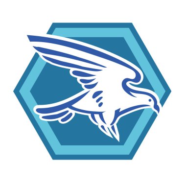 Rozet şeklinde çizen stilize edilmiş kartal çizgi çizimi. Logo için geometrik şekilli küçük bir kartal çizimi.