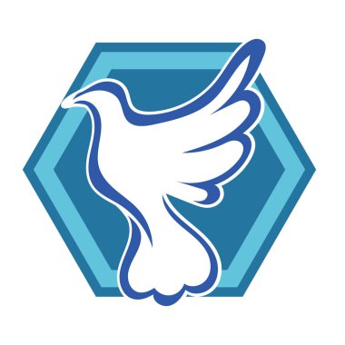 Rozet şeklindeki küçük kuşun çizgi çizimi. Logo için geometrik şekilli güvercin çizimi.