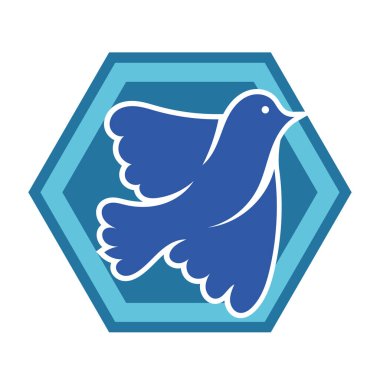 Rozet şeklinde şekillendirilmiş küçük kuş silueti. Logo için geometrik şekilli küçük bir güvercin çizimi.