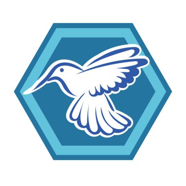 Rozet şeklindeki küçük kuşun çizgi çizimi. Logo için geometrik şekilli güvercin çizimi.