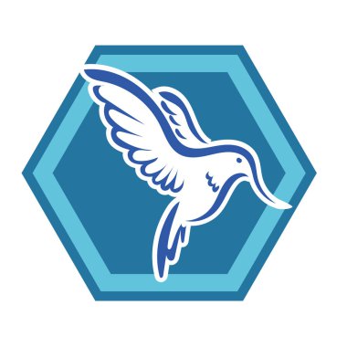 Rozet şeklindeki küçük kuşun çizgi çizimi. Logo için geometrik şekilli güvercin çizimi.