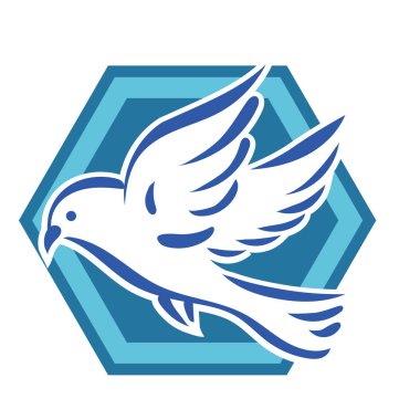 Rozet şeklindeki küçük kuşun çizgi çizimi. Logo için geometrik şekilli güvercin çizimi.