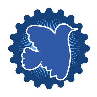 Rozet şeklinde şekillendirilmiş küçük kuş silueti. Logo için geometrik şekilli küçük bir güvercin çizimi.