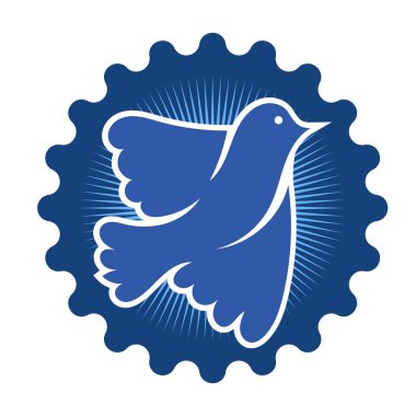 Rozet şeklinde şekillendirilmiş küçük kuş silueti. Logo için geometrik şekilli küçük bir güvercin çizimi.