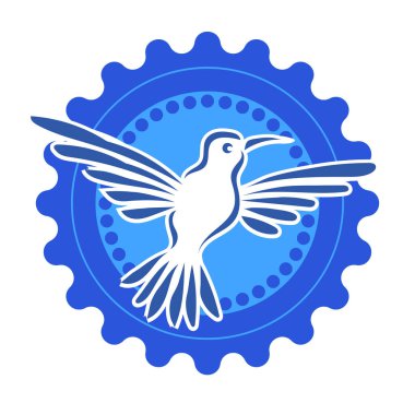Rozet şeklindeki küçük kuşun çizgi çizimi. Logo için geometrik şekilli güvercin çizimi.