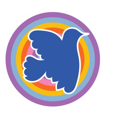 Rozet şeklinde şekillendirilmiş küçük kuş silueti. Logo için geometrik şekilli küçük bir güvercin çizimi.