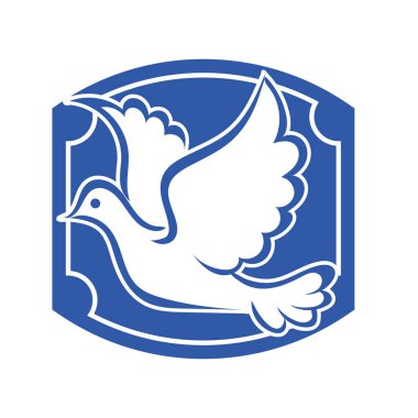 Rozet şeklindeki küçük kuşun çizgi çizimi. Logo için geometrik şekilli güvercin çizimi.