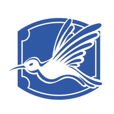 Rozet şeklindeki küçük kuşun çizgi çizimi. Logo için geometrik şekilli güvercin çizimi.