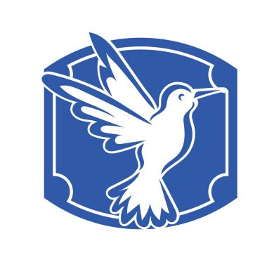 Rozet şeklindeki küçük kuşun çizgi çizimi. Logo için geometrik şekilli güvercin çizimi.