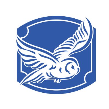 Baykuşun stilize edilmiş çizgi çizimi. Rozet şeklinde. Logo için geometrik şekilli küçük bir baykuş çizimi.