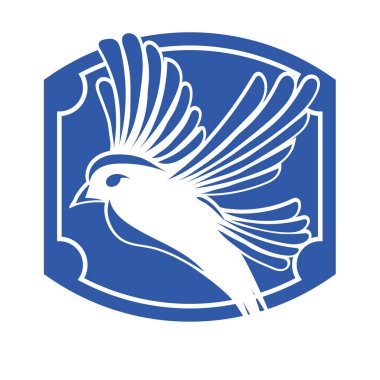 Rozet şeklindeki küçük kuşun çizgi çizimi. Logo için geometrik şekilli güvercin çizimi.