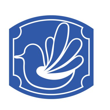 Rozet şeklinde şekillendirilmiş küçük kuş silueti. Logo için geometrik şekilli küçük bir güvercin çizimi.